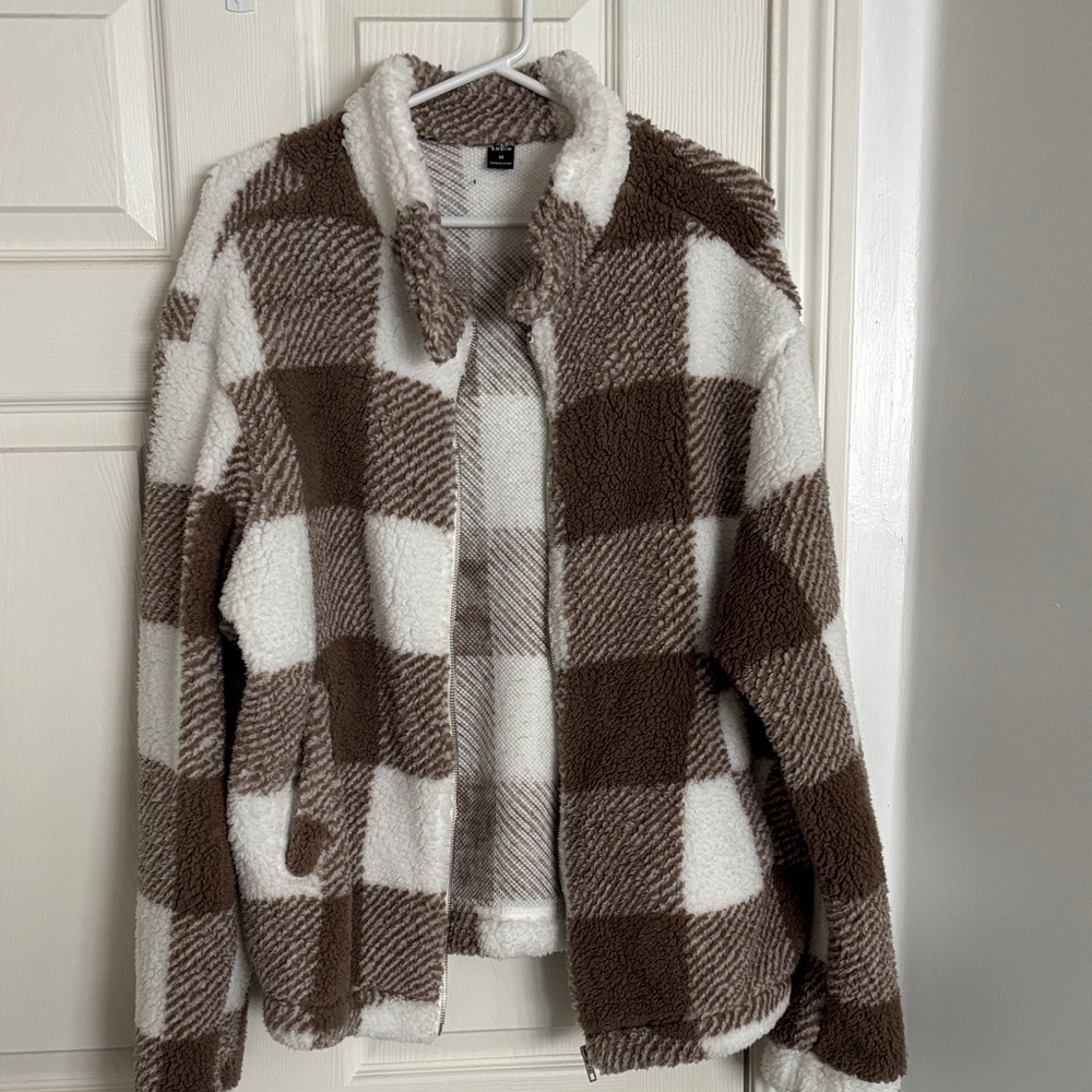 SHEIN Brown and White Plaid Jacket